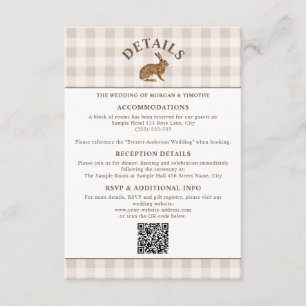 Brauner Aquarell-Hase auf beigem Gingham Rustikal Begleitkarte