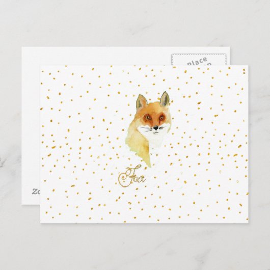 Brauner Aquarellfuchs Imitate Glitzer Punkte Postkarte (Vorne/Hinten)