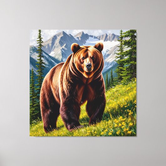 Brauner Bär auf einer Wiese Leinwanddruck (Vorderseite)