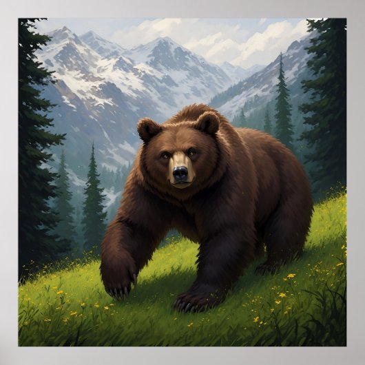 Brauner Bär auf einer Wiese Poster (Vorne)