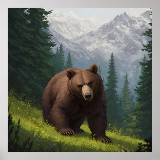 Brauner Bär auf einer Wiese Poster (Vorne)