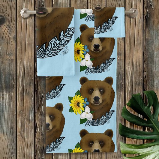 Brauner Bär Blüten Feather Badhandtuch Set