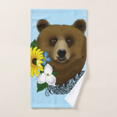 Brauner Bär Blüten Feather Badhandtuch Set (Handtuch)