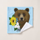 Brauner Bär Blüten Feather Badhandtuch Set (Waschlappen)