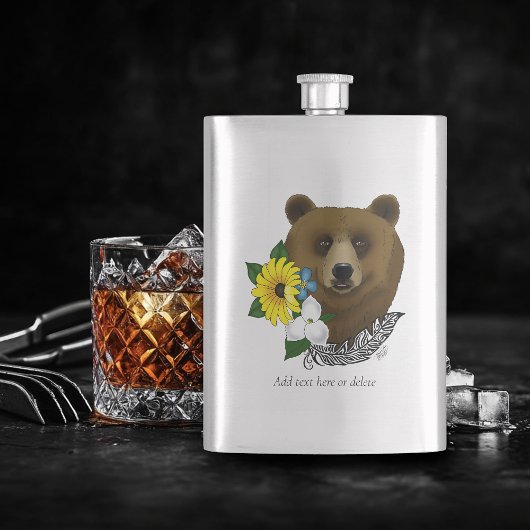 Brauner Bär Blüten Feather Flachmann
