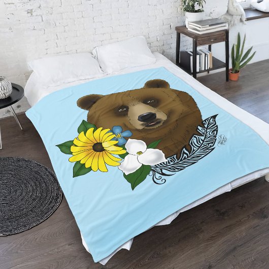 Brauner Bär Blüten Feather Fleecedecke