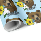 Brauner Bär Blüten Feather Geschenkpapier (Rolleneckpunkt)