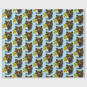Brauner Bär Blüten Feather Geschenkpapier (Flach)