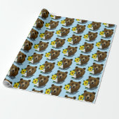Brauner Bär Blüten Feather Geschenkpapier (Ungerollt)
