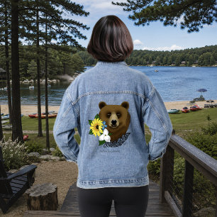 Brauner Bär Blüten Feather Jeansjacke