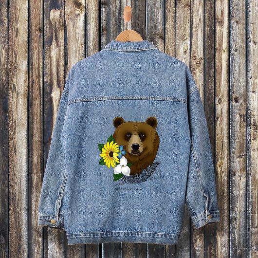 Brauner Bär Blüten Feather Jeansjacke