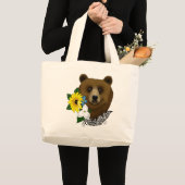 Brauner Bär Blüten Feather Jumbo Stoffbeutel (Vorderseite (Produkt))