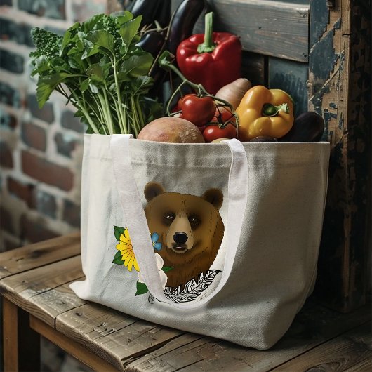 Brauner Bär Blüten Feather Jumbo Stoffbeutel