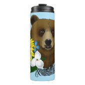 Brauner Bär Blüten Feather Thermosbecher (Vorderseite)