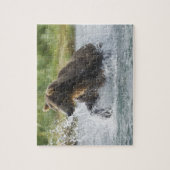 Brauner Bär, der Lachs im Fluss jagt Puzzle (Vertikal)