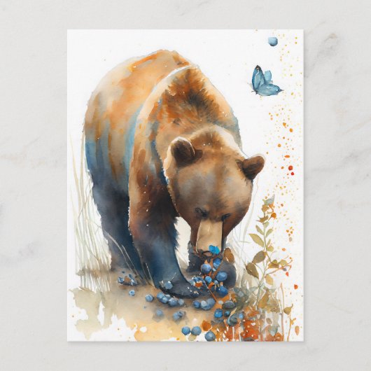 Brauner Bär essen Blaubeeren Postkarte (Vorderseite)