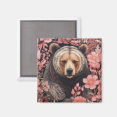 Brauner Bär faszinierend Blick Rosa Blume Magnet (Vorderseite/Rückseite)
