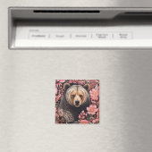 Brauner Bär faszinierend Blick Rosa Blume Magnet (In Situ (Geschirrspüler))
