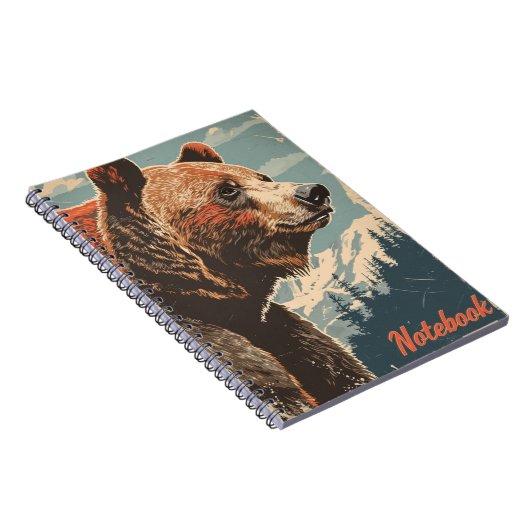 Brauner Bär Grizzly Vintag Notizblock (Rechte Seite)