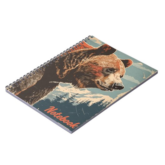 Brauner Bär Grizzly Vintag Notizblock (Linke Seite)