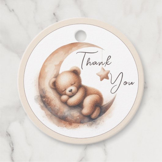 Brauner Bär im Aquarellbereich auf dem Mond Geschenkanhänger (Vorderseite)