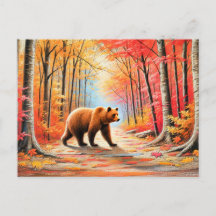 Brauner Bär im Herbst Forest Pastel Chalk