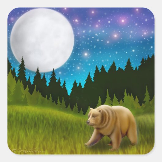 Brauner Bär im Mondlicht Quadratischer Aufkleber (Vorderseite)