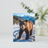 Brauner Bär im Schnee Postkarte (Stehend Vorderseite)