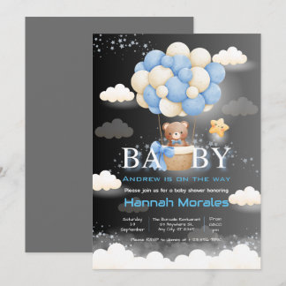 Brauner Bär mit Balloons Dualfarben-Babydusche Einladung