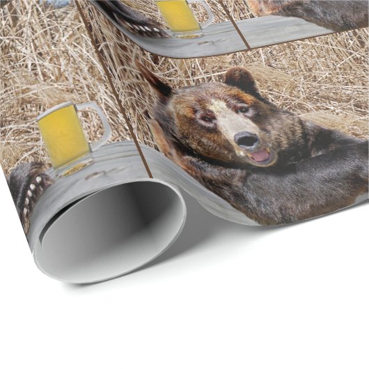 Brauner Bär mit Bier Geschenkpapier (Rolleneckpunkt)