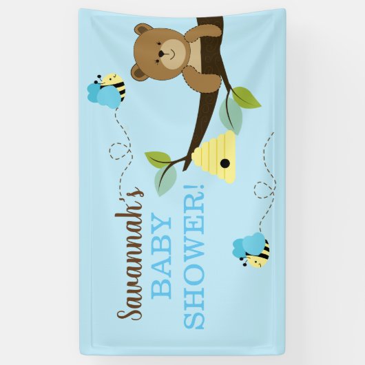 Brauner Bär mit Blue Bumble Bees Boy Custom Banner (Vertikal)