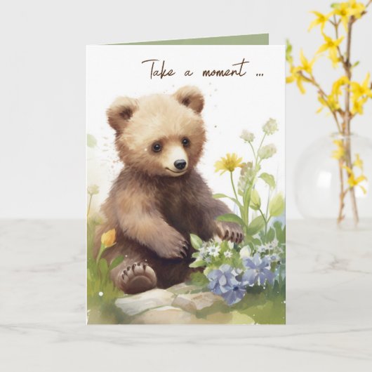 Brauner Bär mit Blume Karte (Gelbe Blume)