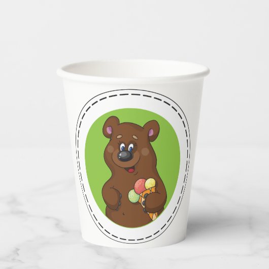 Brauner Bär mit Eiscreme Pappbecher (Vorderseite)
