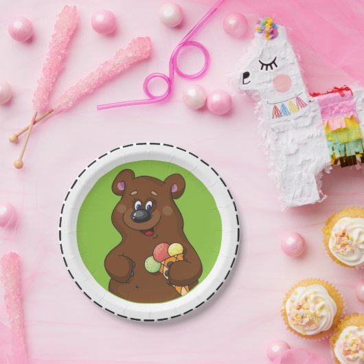 Brauner Bär mit Eiscreme Pappteller (Party)