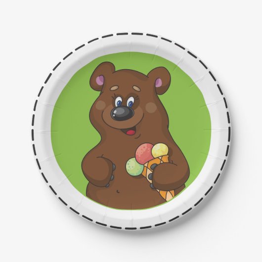 Brauner Bär mit Eiscreme Pappteller (Vorderseite)