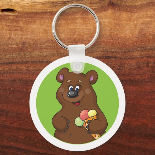 Brauner Bär mit Eiscreme Schlüsselanhänger (Vorderseite)