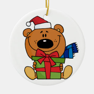 Brauner Bär mit Geschenk Keepake-Ornament Keramik Ornament