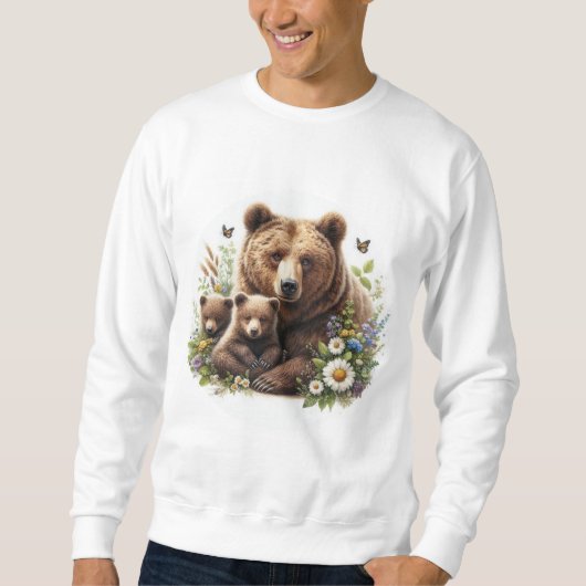 Brauner Bär mit Knochen auf einer blühenden Wiese Sweatshirt (Vorderseite)