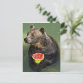 Brauner Bär mit Wassermelone Postkarte (Stehend Vorderseite)