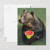 Brauner Bär mit Wassermelone Postkarte (Vorne/Hinten)