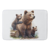 Brauner Bär mit zwei Kubs Badematte (Vorderseite)