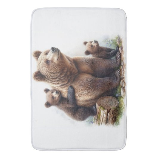 Brauner Bär mit zwei Kubs Badematte (Vorderseite Vertikal)