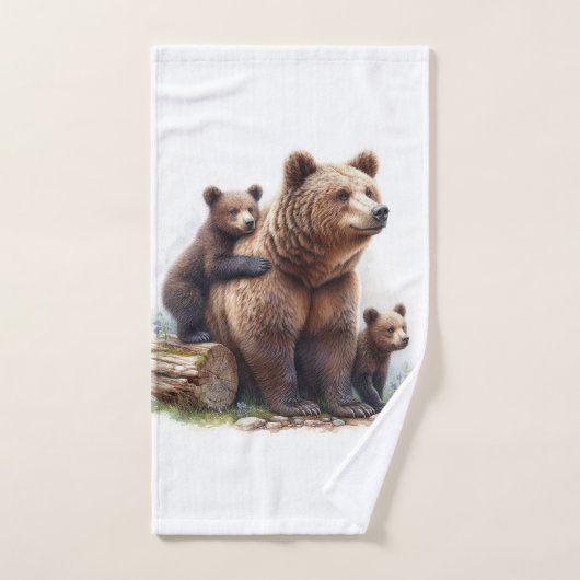 Brauner Bär mit zwei Kubs Badhandtuch Set (Handtuch)