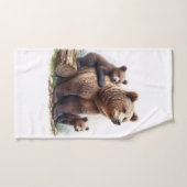 Brauner Bär mit zwei Kubs Badhandtuch Set (Handtuch)