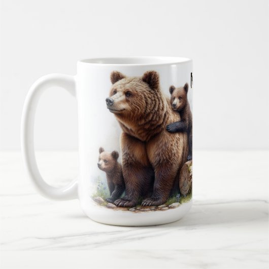 Brauner Bär mit zwei Kubs Kaffeetasse (Links)