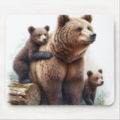 Brauner Bär mit zwei Kubs Mousepad (Vorne)