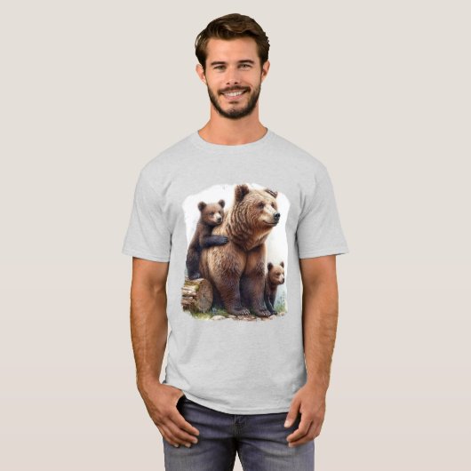 Brauner Bär mit zwei Kubs T-Shirt (Vorne ganz)