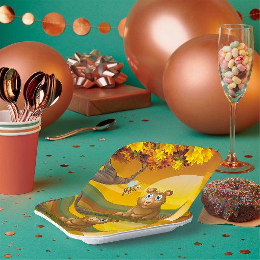 Brauner Bär Sunset Pappteller