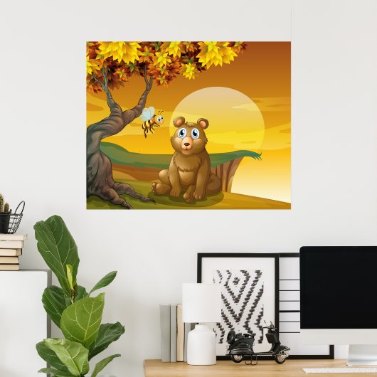 Brauner Bär Sunset Poster (Heimbüro)