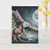 Brauner Bär und Adler Vollmond | Happy Birthday Karte (Gelbe Blume)